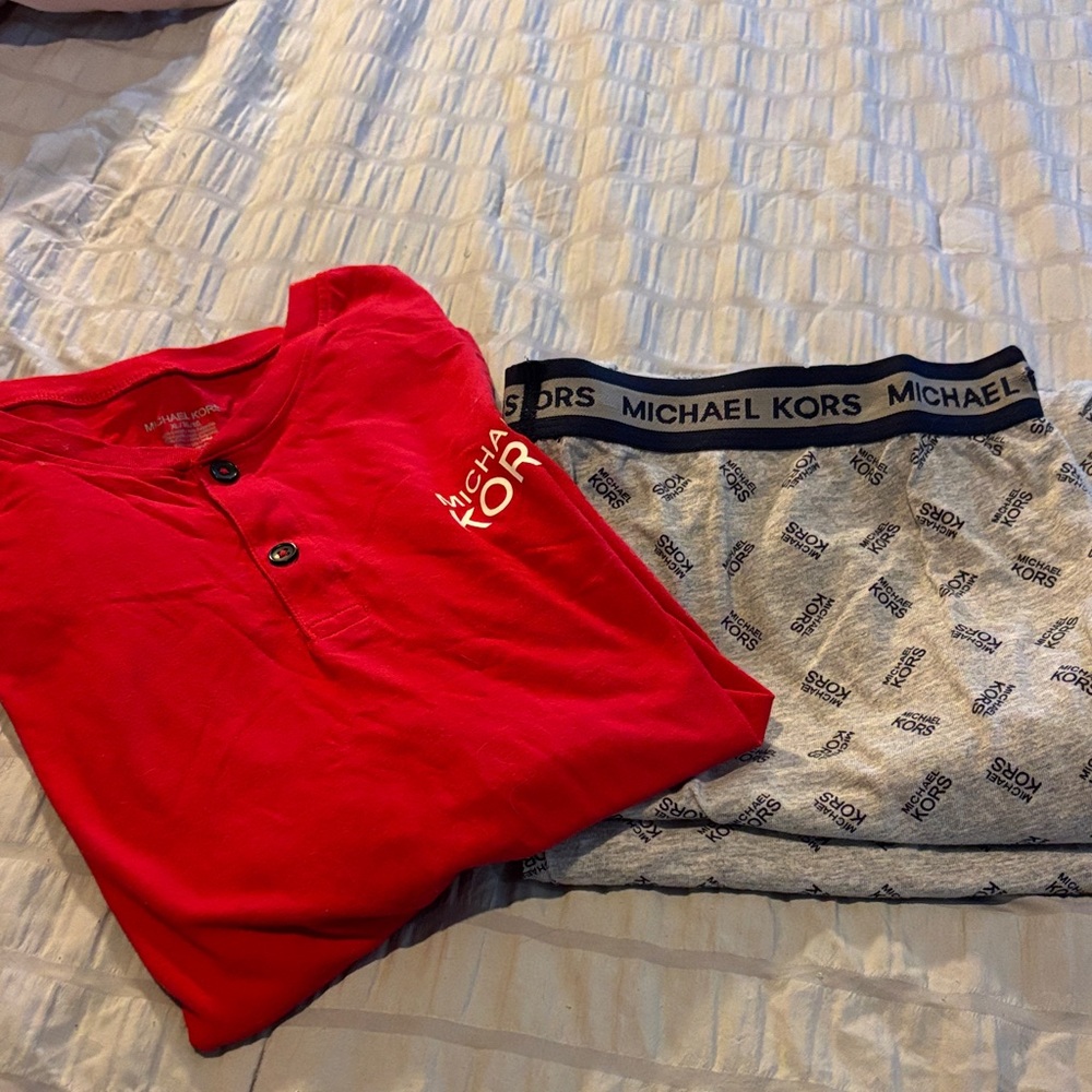 Michael Kors Red Shirt and Gray Logo pj pants